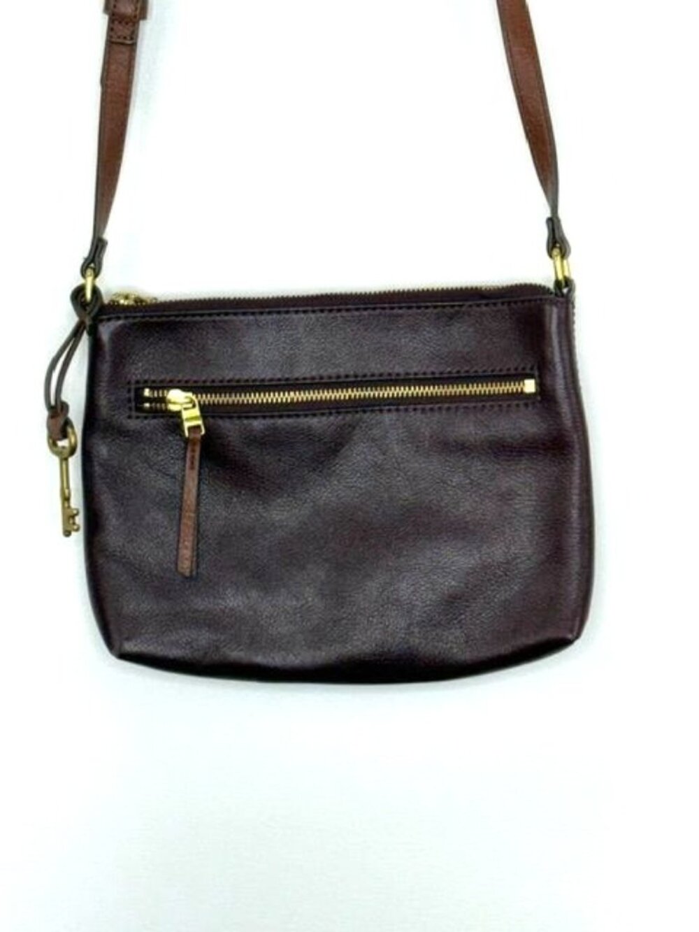 Fossil FIONA Deep Burgundy Pebbled Leather Crossbody w/ Key Charm ZB7777